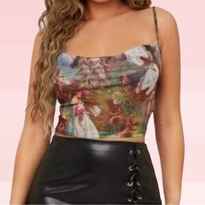 NWT ZARA Renaissance Sheer Cropped Cami Top L
